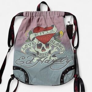 NEW Ed Hardy Canvas Backpack with Skull & Heart